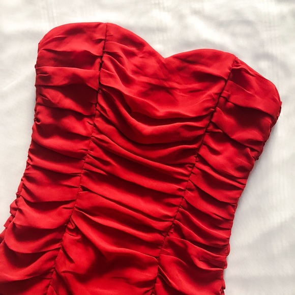red ruched dress
